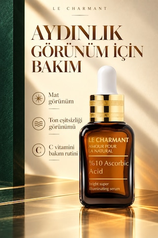 %10 C Vitamini Serumu Askorbik Asit İçeren Aydınlatıcı Yüz Bakım Serumu 30 Ml