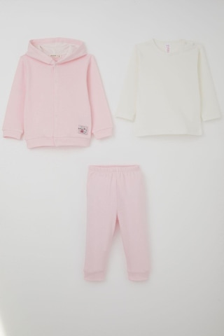 Breeze Kız Bebek Bodyli 3 Lü Takım Sevimli Minik Tavşancık Armalı Çıtçıtlı 4 Ay-1 Yaş, Pembe Pembe