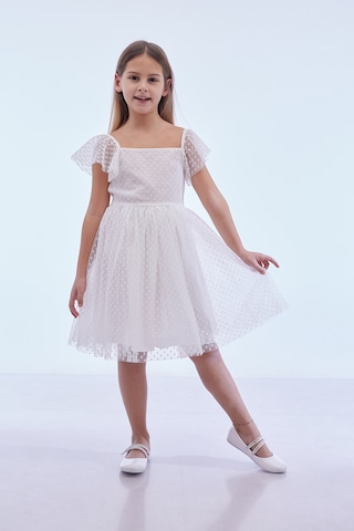Ahengim Kız Çocuk Kare Yaka Trend Tül Elbise Ak2242 Beyaz