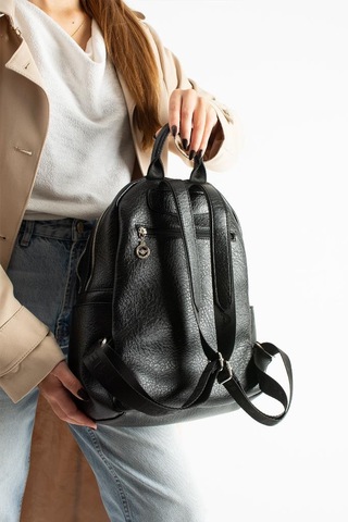 Vegan Deri Kadın Sırt Çantası 35 25 Cm Yağmur İtici Kumaş Mega Bag Günlük Kullanıma Uygun Siyah