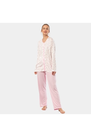Türen Empirme Düğmeli Battal Uzun Kollu Pijama Takım 3367/pembe 001