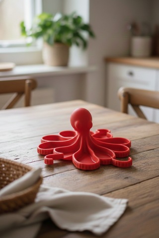 Oxyteez Ahtapot Tasarımlı Dekoratif Stand Kırmızı Renk Reçine Tasarım Ev Ve Ofis Dekorasyonu