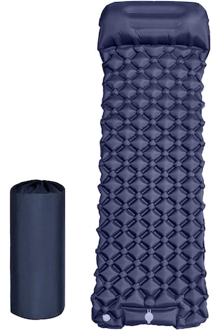 Ultra Hafif Kendinden Pompalı Şişme Kamp Yatağı 195x60x5 Cm Tek Kişilik Su Geçirmez Kamp Matı Dahili Pompalı Uyku Matı Lacivert