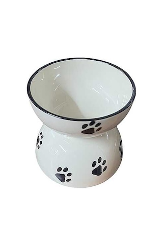 Seramik Çift Katlı Pati Desenli Mama Kabı 13 Cm Mix