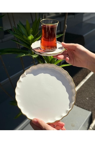 18 Parça Modern Daisy Pasta Çay Saati Seti-4369 Beyaz