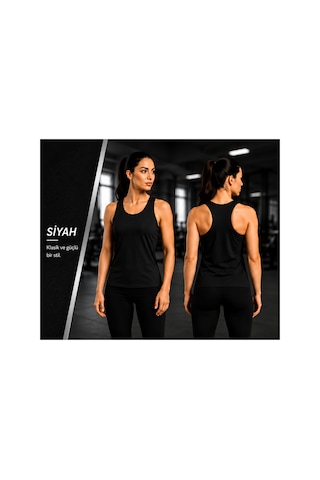 Beydex Bisiklet Yaka Sıfır Kollu Standart Kalıp Kadın Spor Atlet Siyah