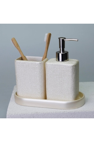 By Selim Linen İnci 5 Parça Polyester Banyo Seti İnci