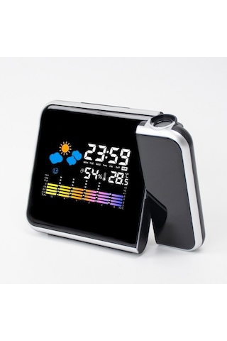 Reedark Siyah Dijital Projeksiyon Alarm Saati - Hava Durumu İstasyonu, Renkli Ekran, Sicaklık Nem Gösterimi, Usb/pil Beslemeli