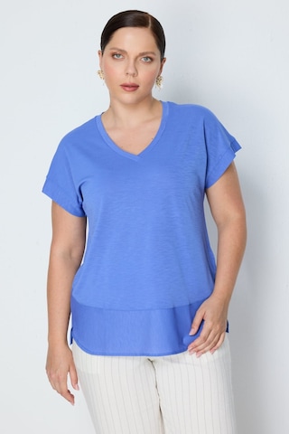On Kadın Büyük Beden V Yaka Parçalı T-shirt 71476 Indigo
