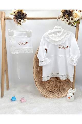 Gros Shop Yeni Doğan %100 Pamuk Dantelli Hediyelik Mevlüt Seti Kişiye Özgü İsimli Nakış Desenli Çok Renkli