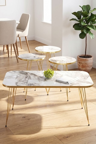 Northcity Zigon Sehpa Ve Orta Sehpa Kr Set Gold Efes Tel Gold Siyah Mermer
