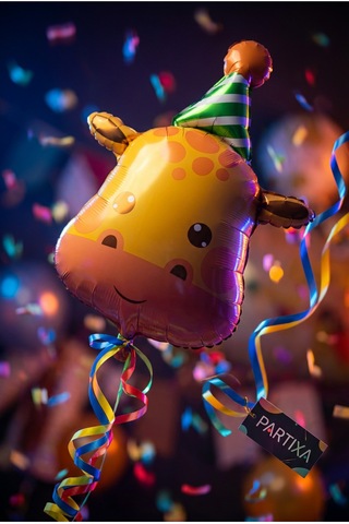 Şapkalı Safari Zürafa Kafa Folyo Balon 80x56 Cm Safari Temalı Çocuk Doğum Günü Parti Süsü Çok Renkli