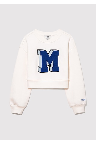 Mavi - M Logo Baskılı Beyaz Sweatshirt 7s10079-70057 Beyaz