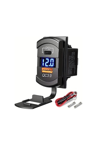 Yeşil Işık Tel + Sigorta 12v/24v Usb Rocker Switch Soketi Kapaklı, Pd Ve Qc3.0 İle Birlikte Led Voltmetre Özelliklerine Sahip, Tekne, Rv Ve Motosikletler İçin Tasarlanmış Rocker Tipi Deniz Anahtar Panelleri, Pilsiz