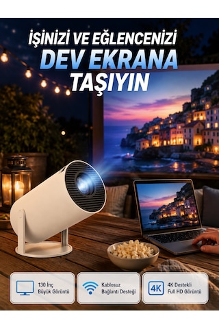 Full Hd 4k Destekli Akıllı Projeksiyon 130 İnç Ekran, Uzun Ömürlü Ampul Ve Çoklu Giriş - Bayi Depom
