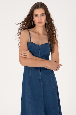 U.S. Polo Assn. Kadın Mavi Midi Boy Yırtmaçlı Jean Elbise 50305565-DN0022