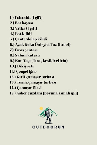 Outdoorun 15 Parça Asker Malzemesi Seti - Asker Cüzdanı Vatka Tabanlık - Bedelli Askerlik Malzemeleri Siyah