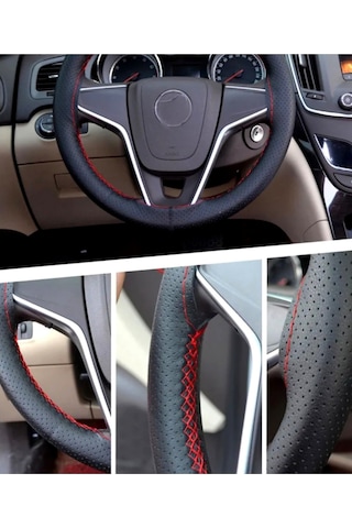 Seat Toledo Uyumlu Dikmeli Direksiyon Kılıfı Noktalı Kırmızı Ipli 38cm 11cm