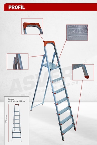 Asvera 6+1 7 Basamaklı Ev Tipi Katlanabilir Profil Merdiven - Sağlam Çelik Depo Merdiveni