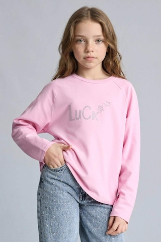 Defacto Kız Çocuk Oversize Geniş Kalıp Bisiklet Yaka Taşlı Sweatshirt G2463a825wnpn205 Pembe-pn205