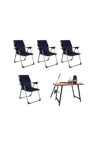 Alin Metal Lüks 4''lü Katlanır Sandalye Ve Masa Seti Lacivert Lacivert