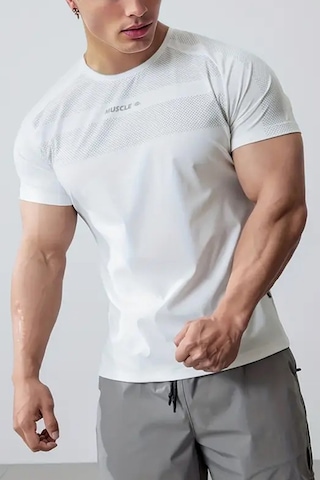 Ghassy Co. Erkek Nem Emici Hızlı Kuruyan Renk Solmayan Atletik Teknik Fitness Spor T-shirt Beyaz