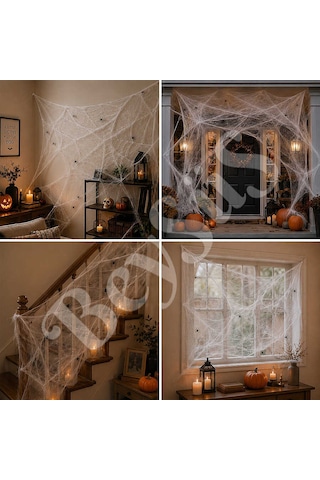 Beysüs Halloween Cadılar Bayramı Beyaz Renk Örümcek Ağı Seti Tüm Yaşlar