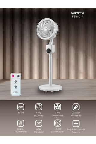 Woox 8 Inch Otomatik Sağ Sol Salınımlı Uzaktan Kumandalı Dokunmatik Ekran 86 Cm Zaman Ayarlı Vantilatör