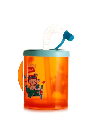 Baby Plus Turuncu Desenli Pipetli Bebek Bardak 210 ML Turuncu