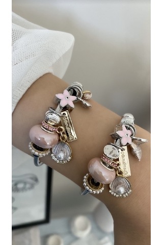 Wiya Charmlı Kadın Pembe Deniz Kabuğu Çelik Bileklik Pembe