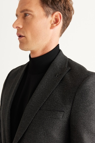 Ac&Co / Altınyıldız Classics Erkek Sıyah Grı Slim Fit Dar Kesim Kırlangıç Yaka Desenli Takım Elbise
