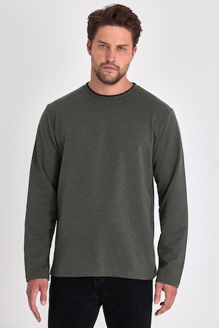 MMetalic Çift Bisiklet Yaka Standart Rahat Kesim Erkek Sweatshirt Haki Antrasit