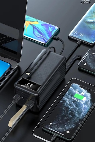 80.000 Mah Powerbank 4 Usb Micro Type-c Lıghtnıng Girişli El Fenerli Taşınabilir Şarj Aleti Siyah