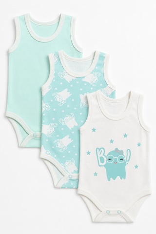 Babyhola 3'lü Bebek Çıtçıtlı Atlet Badi Bö Sevimli Hayalet Desenli 3681 Mint