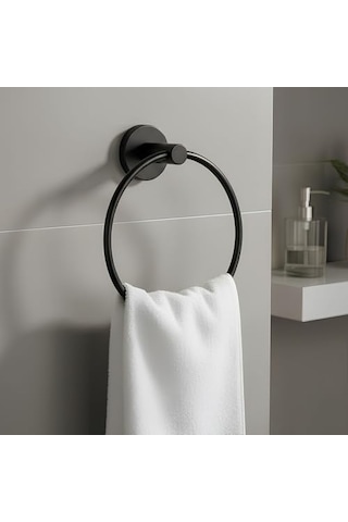Vidalı Siyah Renkli Yuvarlak 16 Cm Banyo Mutfak Lavabo Pratik Havluluk Askılığı Diğer