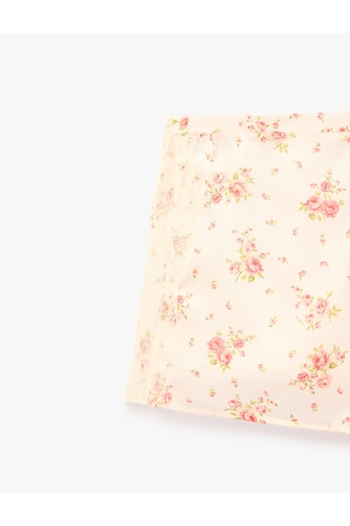 Koton Beli Lastikli Rahat Kalıp Çiçek Desenli Saten Şort Pijama Altı Pembe Desenli 6slk80066mw