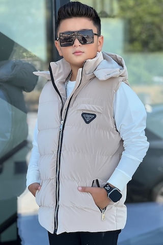 Pina Kids Erkek Çocuk Çıtçıt Kapüşonlu Nova Kumaş Şişme Yelek Ylk3026 Camel
