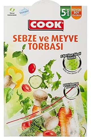 Cook Sebze Ve Meyve Torbası, 25 X 29 Cm, 5 Adet 4296