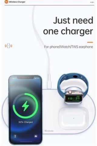 3ın1 Apple Uyumlu iPhone  Watch  Magsafe Kablosuz Şarj Cihazı Beyaz Ch-7060