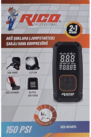 Rico 022-rc4074 Rico Dijital Akü Takviye Cihazı Ve Lastik Şişirme Kompresörü