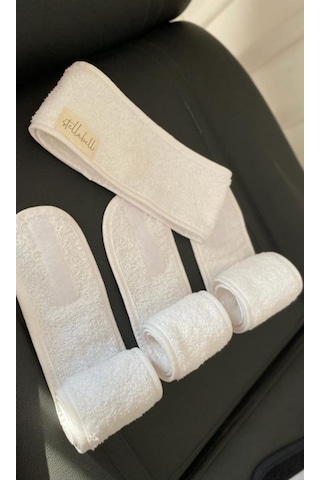 Saç Bandı 3 Adet %100 Pamuk Havlu Makyaj Saç Bandana Beyaz