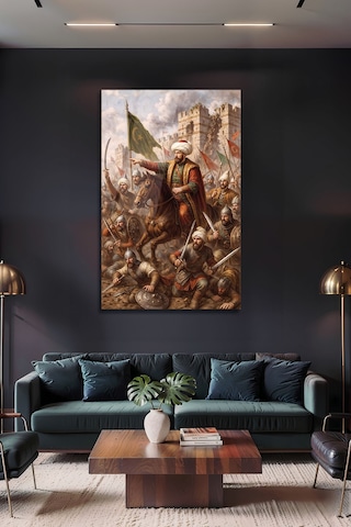 Fatih Sultan Mehmed İstanbul Fethi Savaşı Temalı Tarihi Dekoratif Cam Tablo Şehir Temalı Dekoratif Duvar Tablosu, Salon Ve Ofis Dekoru,