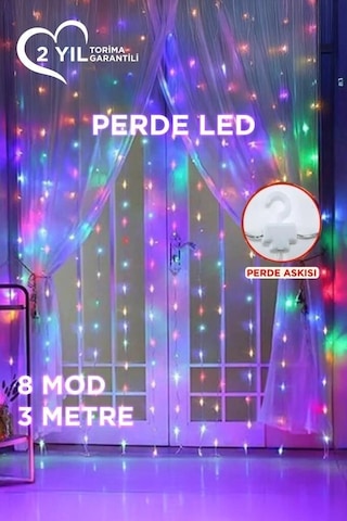Delux Serisi Parti Işığı Renkli Işık Dekor Ürünü Perde Led Işıklı Rgb 3x3 Metre Lw77 Çok Renkli Rgb
