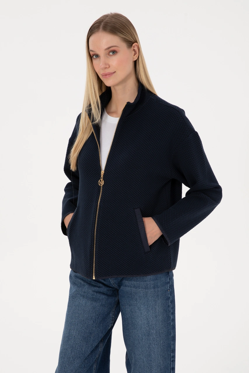 U.S. Polo Assn. Kadın Lacivert Fermuarlı Dik Yaka Sweatshirt 50314173-VR033