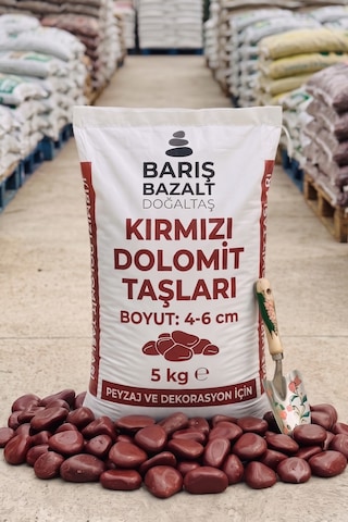 Kırmızı Dolomit Taşı 5 Kg 4-6 Cm Doğal Dekoratif Bahçe Peyzaj Saksı Teraryum Akvaryum Taşı