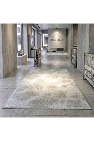Mzk Dmr Halıcılık Krem Modern Kabartmalı Kaymaz Taban Salon Hol, Koridor Mutfak Yıkanabilir Jel Kesme Yolluk Halı