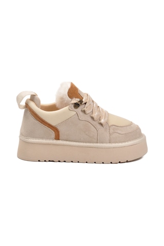 Bej Süet Bağcıklı Unisex Çocuk Spor Ayakkabı 412445 F Bej
