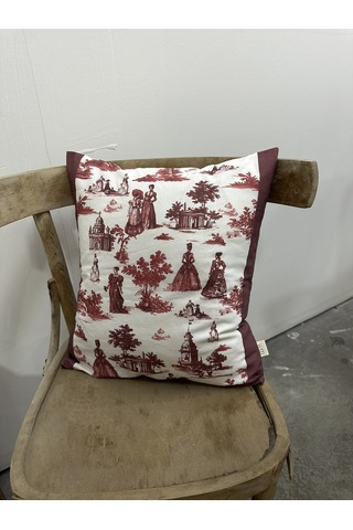 Toile De Jouy Paris Kırlent Kılıfı 43x43 Cm %100 Pamuk Dijital Baskılı Klasik Fransız Tarzı Dekoratif Yastık Kılıfı - Zt740 Kırmızı