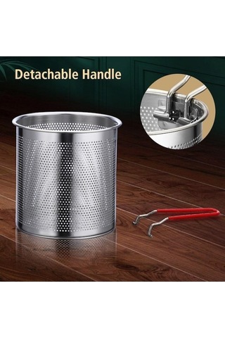 My Topped 304 Paslanmaz Çelik Süzgeçli Tava, Gıda Pot, Mutfak Fritöz Tava, Patates Kızartması, Tempura Gümüş