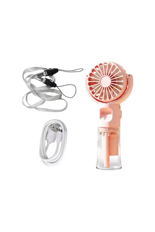 Avuç İçi Taşınabilir Su Spreyli Şarjlı Mini Vantilatör El Fanı F4 Pembe